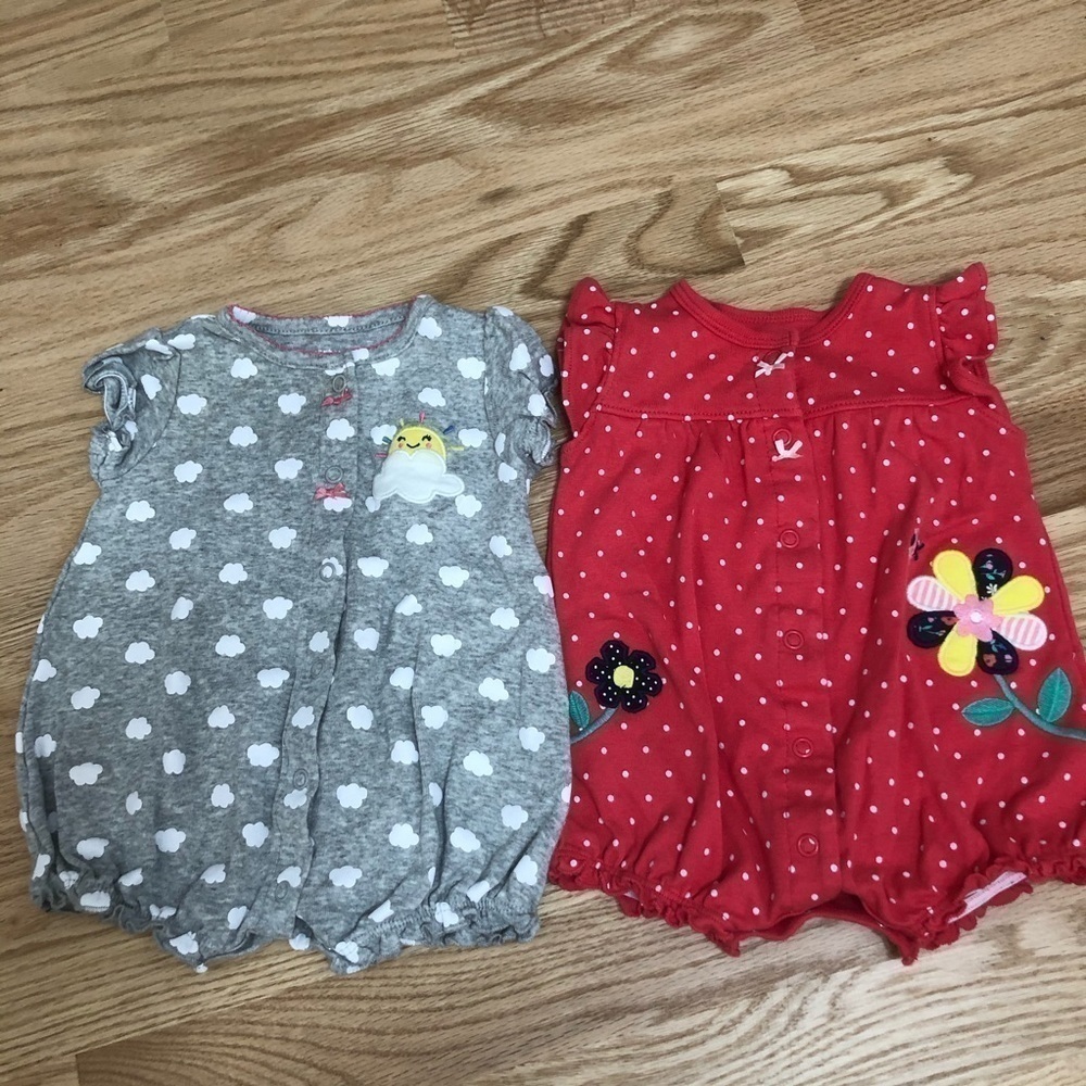 Carter’s Snap Romper Set 3 Months Girl Clouds Floral Red Gray